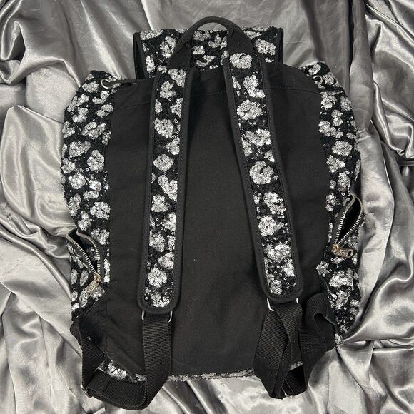 Victoria's Secret PINK Drawstring Silver Sequin Bling Large Backpack Pockets Y2K - Picture 13 of 17